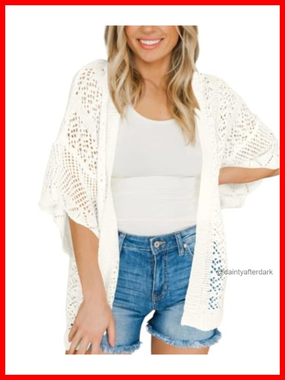 Women's Lightweight Crochet 3/4 Sleeve Cardigan Oversized Boho Summer Knit